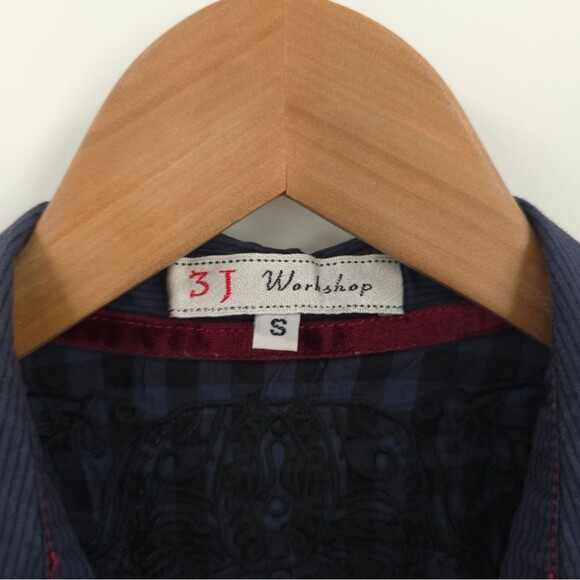 Johnny Was 3J Workshop Babydoll Button Up Top Embroidered Striped Y2k Blue - Picture 11 of 15